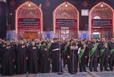موكب الامام الحسين(ع) خدمة العتبتين المقدستين الحسينية والعباسية بذكرى وفاة الرسول الاعظم محمد ( ص )