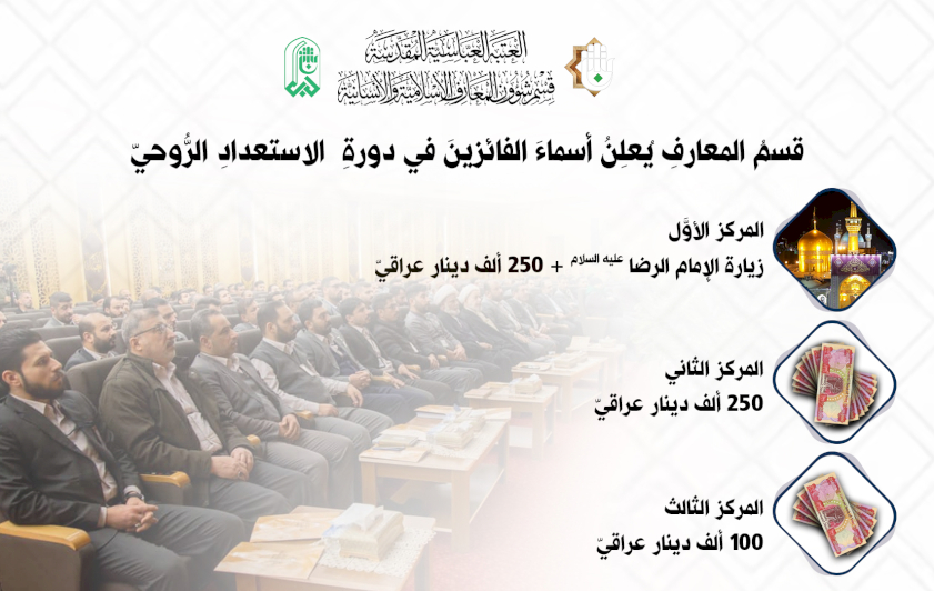 قسمُ المعارفِ يُعلِنُ أسماءَ الفائزينَ في دورةِ الاستعدادِ الرُّوحيّ