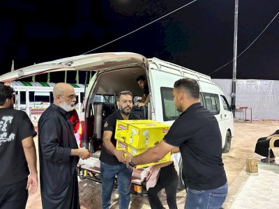 موكب جنوب الولاء لحامل اللواء يواصل تقديم خدماته لزائري الأربعينية